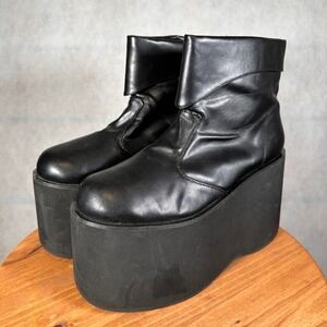 Funtasma Platform Boots Mens Size 11 Black Good Wedge Heel Side Zip Goth Punk